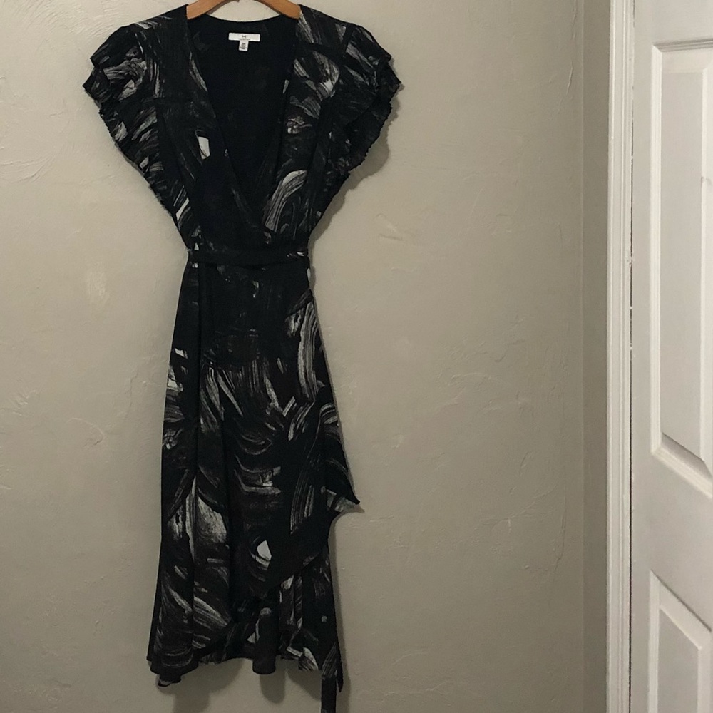 H Halston Wrap Dress With Pleated Flounce Detail